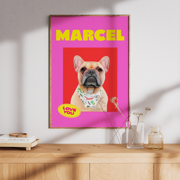 Portrait_chien_personnalisé_bulldog_love_palette-_Style_Rose/Rouge